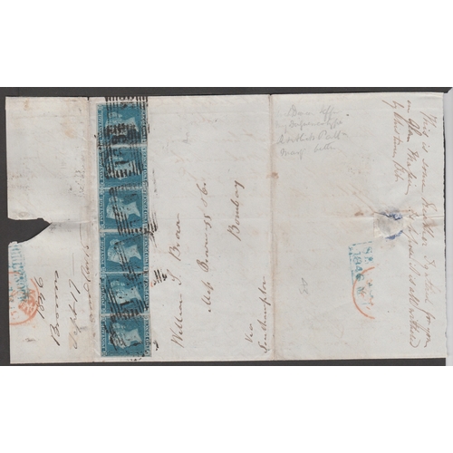 43 - 1846 (Sep. 18) Part entire (side flaps removed) from Greenock to Bombay, with 1841 2d blue plate 3 L... 