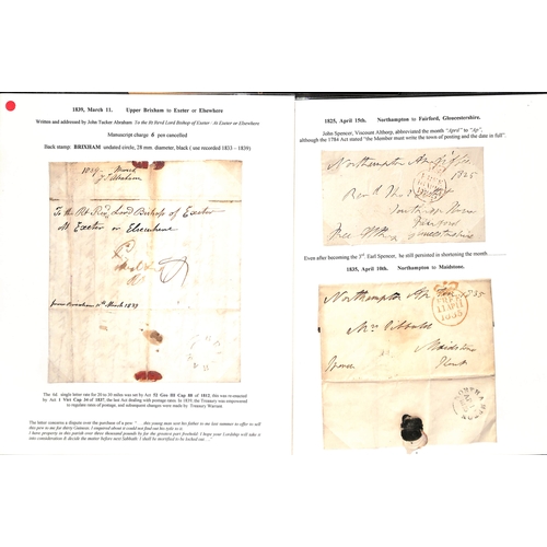 218 - 1805-39 Entire letters or entires (22) and fronts (7) including alterations in the day of posting by... 