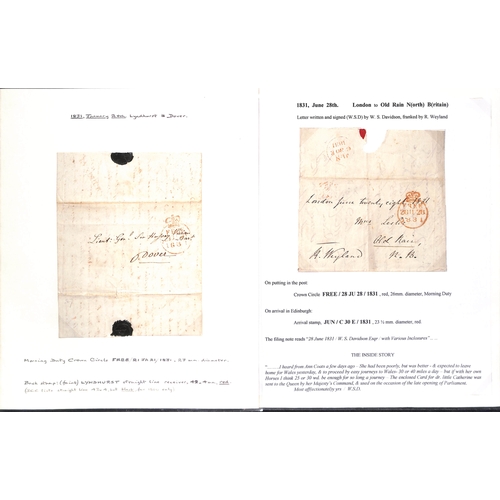 218 - 1805-39 Entire letters or entires (22) and fronts (7) including alterations in the day of posting by... 