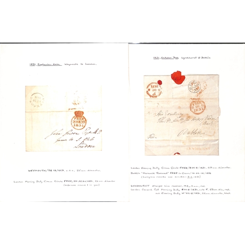 218 - 1805-39 Entire letters or entires (22) and fronts (7) including alterations in the day of posting by... 