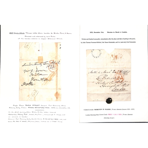 218 - 1805-39 Entire letters or entires (22) and fronts (7) including alterations in the day of posting by... 