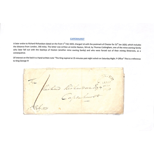 330 - Capenhurst/Bromborough, etc. 1799-1937 Entire letters, covers and cards including prestamp letters t... 