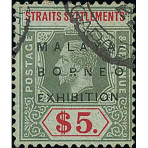 1922 Malaya-Borneo Exhibition, Multiple Crown 2c - 45c, $2 and $5, and ...