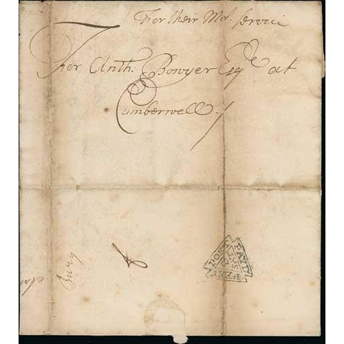 132 - 1694 (Oct 10) Entire letter from the Navy Office, sent during the co-regency of William and Mary (16... 