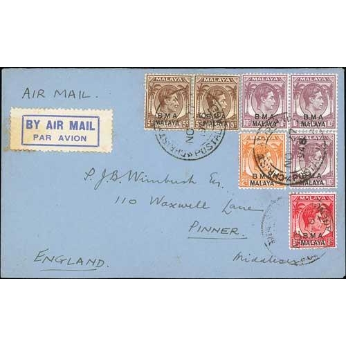 1946 (Nov 27) Air Mail cover to England, 50c postage paid by B.M.A 2c ...