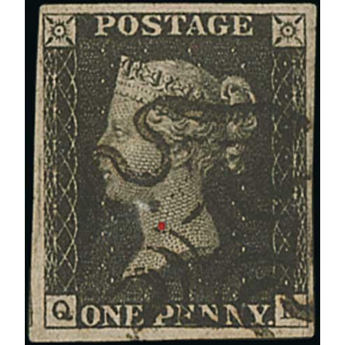 16 - 1840 1d Blacks, all plate 6, IL, QE (state 2) and SF all used with black Maltese Crosses, QE with co... 