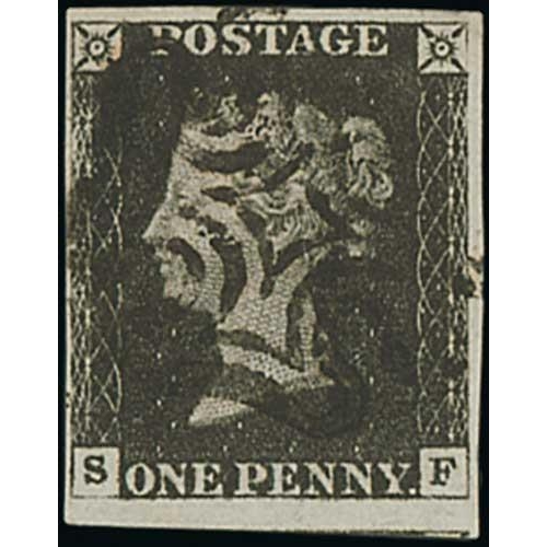 16 - 1840 1d Blacks, all plate 6, IL, QE (state 2) and SF all used with black Maltese Crosses, QE with co... 