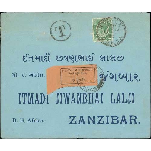 1972 - 1933 (May 11) Cover from Kitale, Kenya, to Zanzibar franked 5c, handstamped 