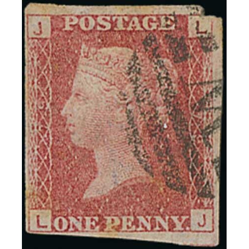 33 - 1864-79 1d Rose-red LJ plate 79, variety imperforate, small piece cut from upper right corner margin... 