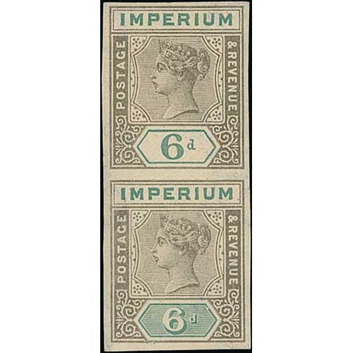 330 - 1891 De La Rue Imperium Proofs, two imperforate 6d vertical pairs on Crown CA paper, inscribed 