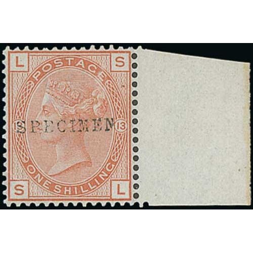 45 - 1864-80 Specimen stamps, the selection including 1864 1d red plate 146, 1867 9d straw, 1876 2½d... 