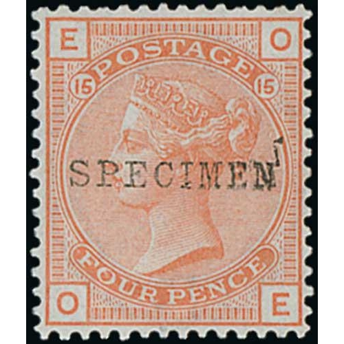 45 - 1864-80 Specimen stamps, the selection including 1864 1d red plate 146, 1867 9d straw, 1876 2½d... 