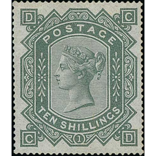 48 - 1878 10/- Greenish grey, watermark Maltese Cross, CD mint, exceptional colour and centreing, possibl... 