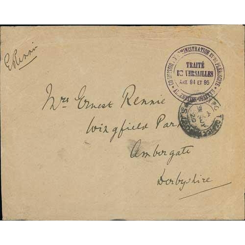 581 - Allenstein. 1920 (July 31) Stampless cover from Ernest Rennie, President and British Commissioner of... 