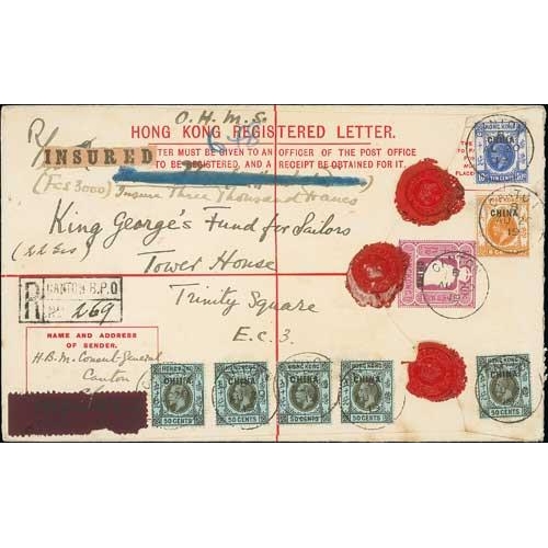 601 - Post Offices in China. 1919 10c Size H registration envelope overprinted 