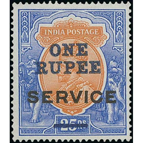 612 - 1925 One Rupee Surcharge essays on KGV 15r or 25r Service overprints (Hammond Giles 28, 32), no gum,... 