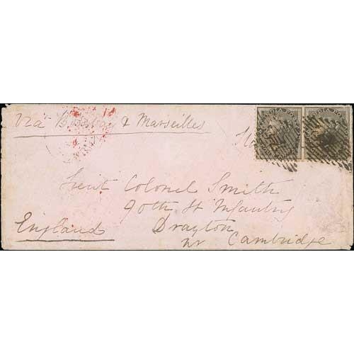 632 - 1859 (May 24) Cover from Seetapore to England franked two 4a black stamps each cancelled 