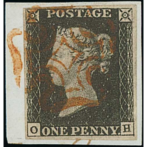 7 - 1840 1d Blacks comprising EF and RE plate 1b, EF plate 3, HC (corner crease) and OH plate 4, KC Plat... 