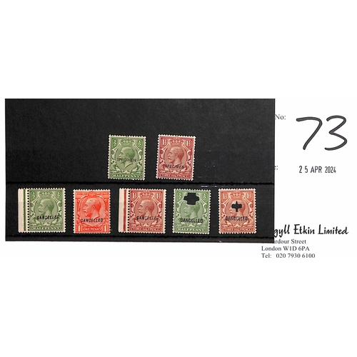 73 - 1924-26 Block Cypher ½d - 1½d, Specimen or Cancelled overprints, comprising ½d type 2... 