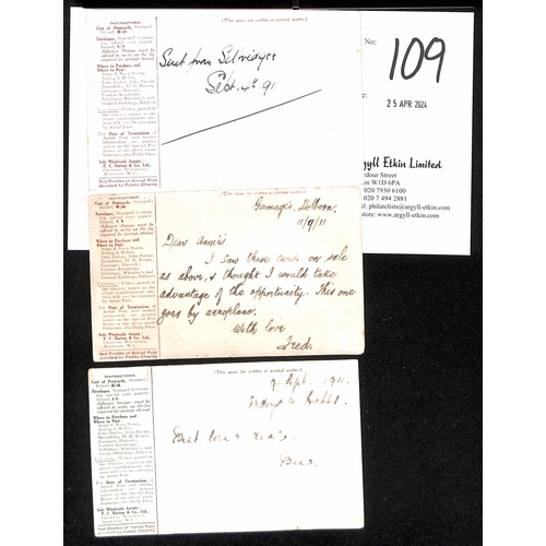 109 - First U.K Aerial Post. 1911 (Sep 11-14) Brown, red brown and green London to Windsor postcards writt... 