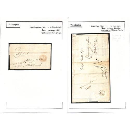 106 - Lancashire - Warrington. 1780-1830 Entire letters (6) and entires (3), various handstamps including ... 