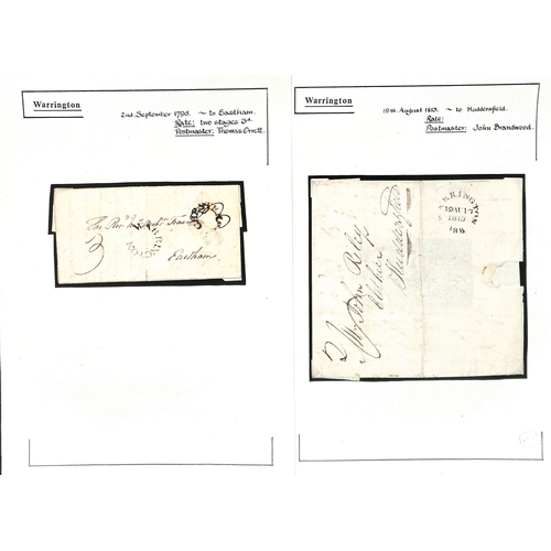 106 - Lancashire - Warrington. 1780-1830 Entire letters (6) and entires (3), various handstamps including ... 