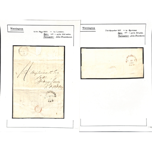 106 - Lancashire - Warrington. 1780-1830 Entire letters (6) and entires (3), various handstamps including ... 