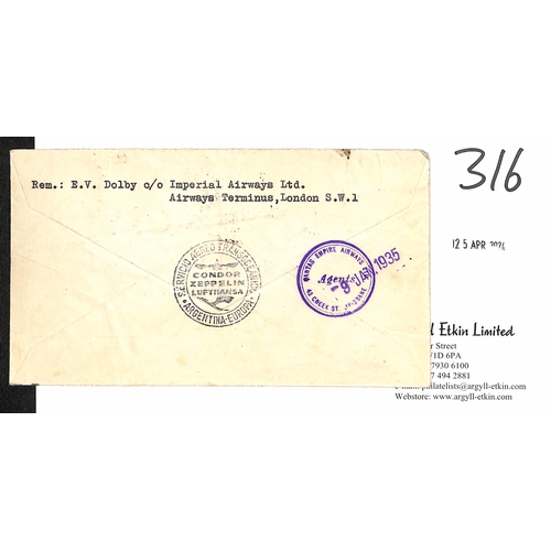 316 - Argentina/Australia. 1934 (Nov 27) Cover from Buenos Aires to Brisbane franked $1.35, handstamped 