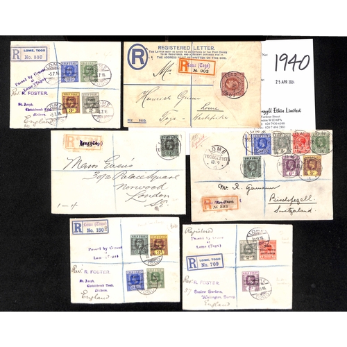 191516 Philatelic registered covers from Lome bearing Gold Coast stamps with Accra type 7 overprint