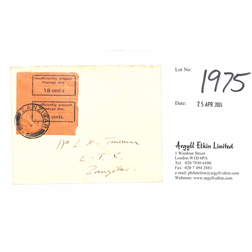 1975 - 1934 (Sep 28) Stampless cover to Mrs L.H Trueman, E.T.C, Zanzibar, bearing 18c orange vertical pair,... 