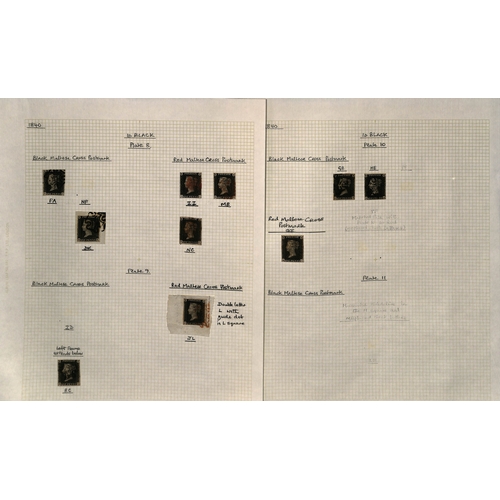 8 - 1840 1d Blacks, the used collection on pages comprising plates 1a (7), 1b (9), 2 (10), 3 (6), 4 (7),... 