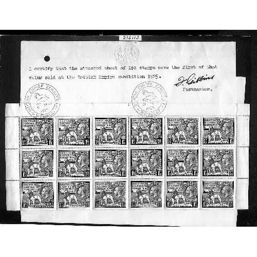 76 - 1925 British Empire Exhibition 1½d block of fifteen (rows 1-3, margins on three sides) affixed ... 