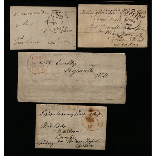 173 - 1800-06 Entire letters or entires (8) and fronts (3) all with 'apple' type Free datestamps, various ... 