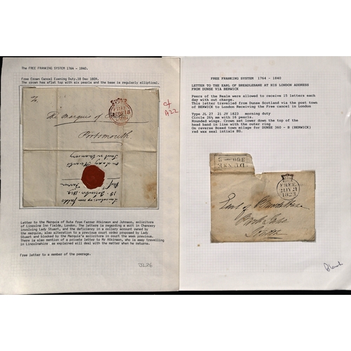 174 - 1808-40 Entire letters or entires (24) and fronts (41) all with single or double rim crowned circle ... 