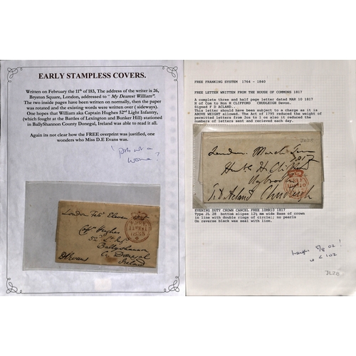 174 - 1808-40 Entire letters or entires (24) and fronts (41) all with single or double rim crowned circle ... 