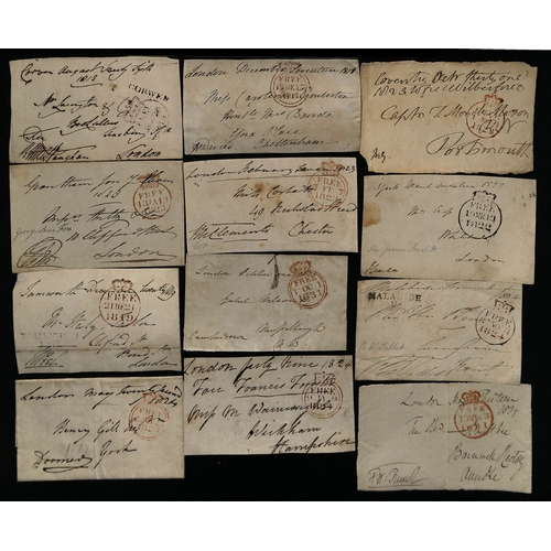 174 - 1808-40 Entire letters or entires (24) and fronts (41) all with single or double rim crowned circle ... 