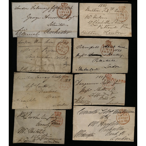 174 - 1808-40 Entire letters or entires (24) and fronts (41) all with single or double rim crowned circle ... 