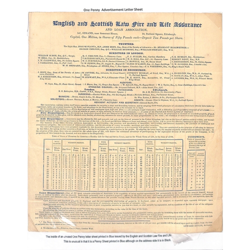 243 - Unused Mulreadys comprising 1d lettersheet stereo A54 with English and Scottish Law Fire and Life As... 