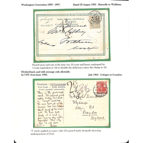 253 - 1855-1912 Underpaid covers and cards from abroad including picture postcards deemed liable to letter... 