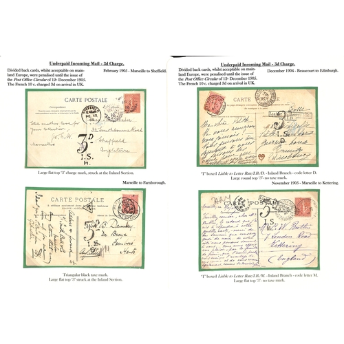 253 - 1855-1912 Underpaid covers and cards from abroad including picture postcards deemed liable to letter... 