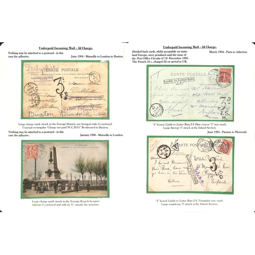 253 - 1855-1912 Underpaid covers and cards from abroad including picture postcards deemed liable to letter... 