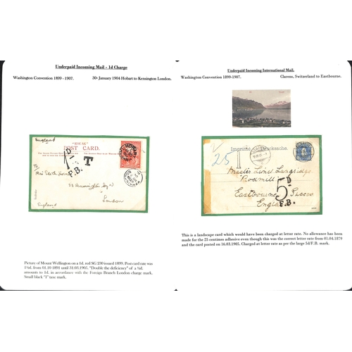 253 - 1855-1912 Underpaid covers and cards from abroad including picture postcards deemed liable to letter... 