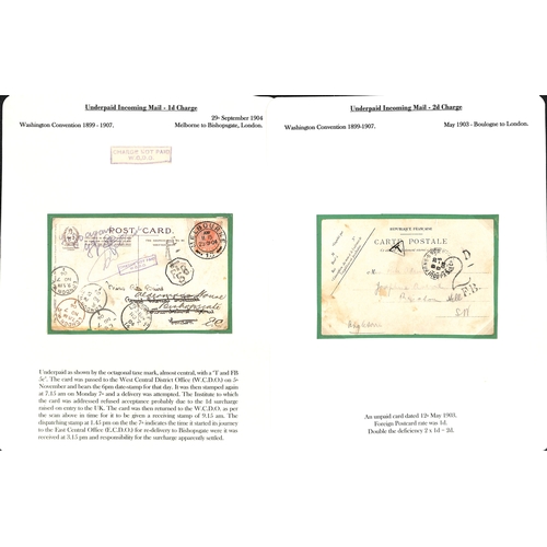 253 - 1855-1912 Underpaid covers and cards from abroad including picture postcards deemed liable to letter... 