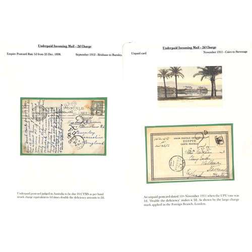 253 - 1855-1912 Underpaid covers and cards from abroad including picture postcards deemed liable to letter... 