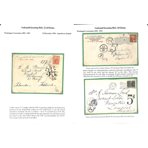 253 - 1855-1912 Underpaid covers and cards from abroad including picture postcards deemed liable to letter... 