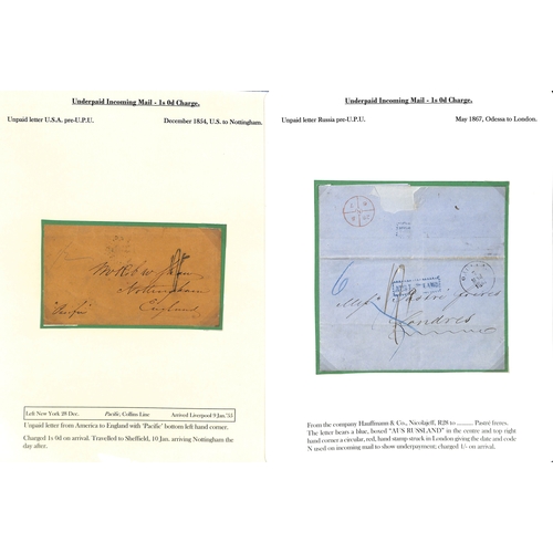 253 - 1855-1912 Underpaid covers and cards from abroad including picture postcards deemed liable to letter... 