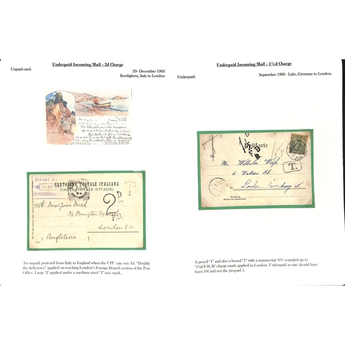 253 - 1855-1912 Underpaid covers and cards from abroad including picture postcards deemed liable to letter... 