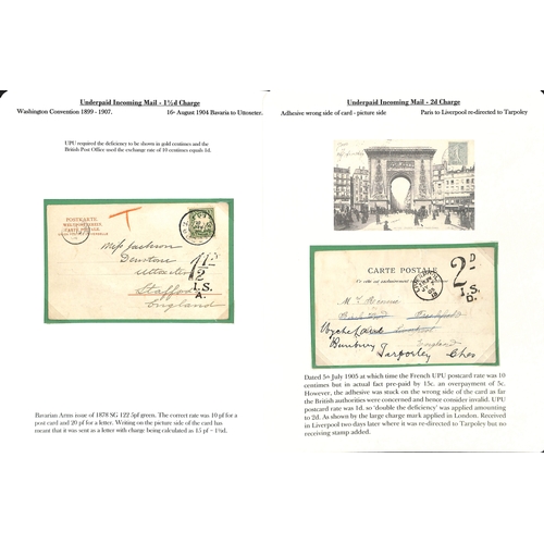 253 - 1855-1912 Underpaid covers and cards from abroad including picture postcards deemed liable to letter... 