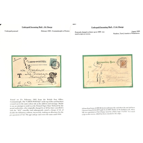 253 - 1855-1912 Underpaid covers and cards from abroad including picture postcards deemed liable to letter... 