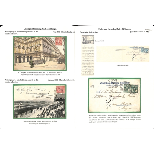 253 - 1855-1912 Underpaid covers and cards from abroad including picture postcards deemed liable to letter... 